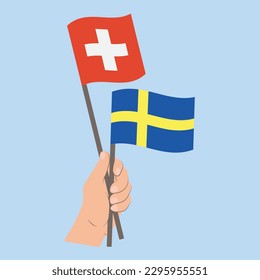 Flags of Switzerland and Sweden, Hand Holding flags