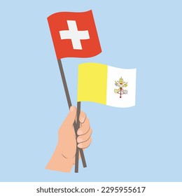 Flags of Switzerland and Vatican City, Hand Holding flags