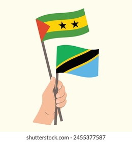 Flaggen von São Tomé und Príncipe und Tansania, Händeflaggen