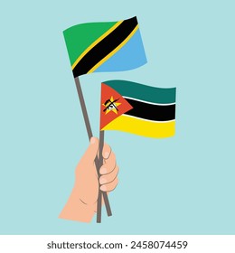 Flags of Tanzania and Mozambique, Hand Holding flags