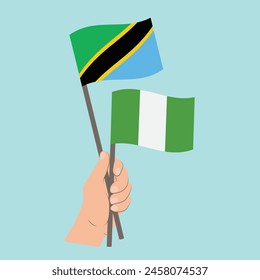 Flags of Tanzania and Nigeria, Hand Holding flags