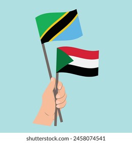 Flags of Tanzania and Sudan, Hand Holding flags