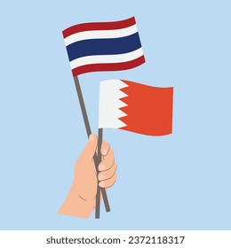 Flags of Thailand and Bahrain, Hand Holding flags