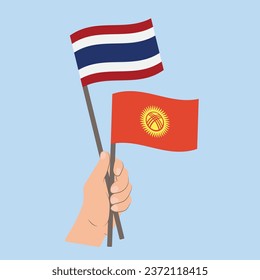 Flags of Thailand and Kyrgyzstan, Hand Holding flags