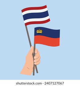Flags of Thailand and Liechtenstein, Hand Holding flags