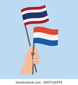 Flags of Thailand and the Netherlands, Hand Holding flags