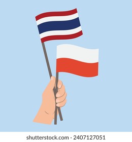 Flags of Thailand and Poland, Hand Holding flags