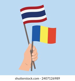 Flags of Thailand and Romania, Hand Holding flags