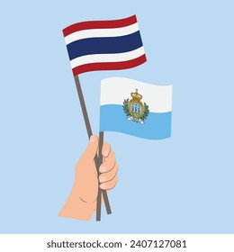 Flags of Thailand and  San Marino, Hand Holding flags