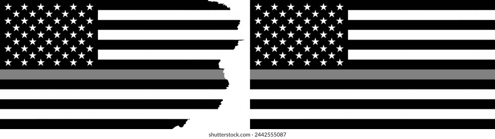 Flags with thin grey line vector. Standard flag and with torn edges