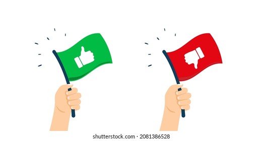 Flags with thumb up and down in hands illustration