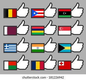 Flags in the Thumbs up-02, flat vector illustration