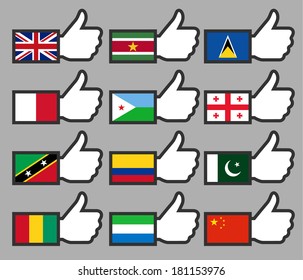 Flags in the Thumbs up-07, flat vector illustration