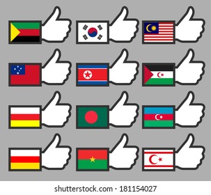 Flags in the Thumbs up-14, flat vector illustration
