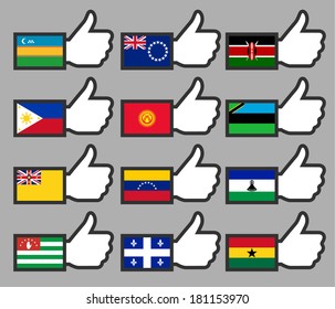 Flags in the Thumbs up-16, flat vector illustration