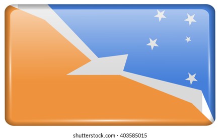 Flags of Tierra del Fuego Province in the form of a magnet on refrigerator with reflections light. Vector illustration