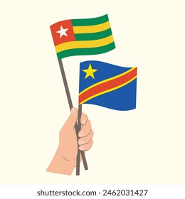 Flags Togo and the Democratic Republic of the Congo, Hand Holding flags