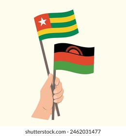 Flags Togo and Malawi, Hand Holding flags
