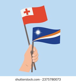 Flags of Tonga and the Marshall Islands, Hand Holding flags