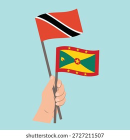 Banderas de Trinidad y Tobago y Granada, Mano sosteniendo banderas