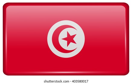 Flags of Tunisia in the form of a magnet on refrigerator with reflections light. Vector illustration