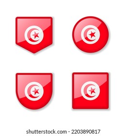 Flags of Tunisia - glossy collection. Set of vector illustrations