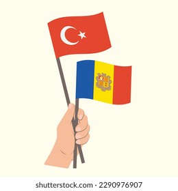 Flags of Turkey and Andorra, Hand Holding flags