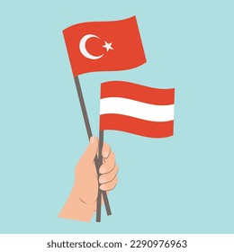 Flags of Turkey and Austria, Hand Holding flags