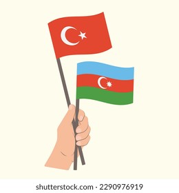 Flags of Turkey and Azerbaijan, Hand Holding flags