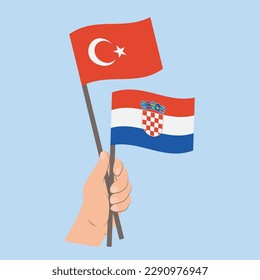 Flaggen der Türkei und Kroatiens, handgeführte Flaggen