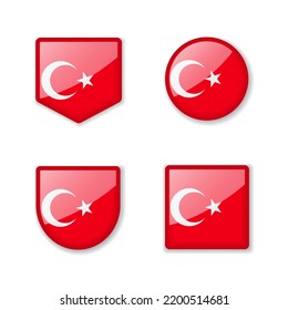 Flags of Turkey - glossy collection. Set of vector illustrations