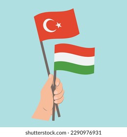 Flags of Turkey and Hungary, Hand Holding flags