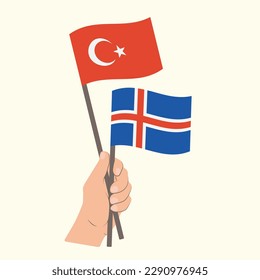 Flags of Turkey and Iceland, Hand Holding flags