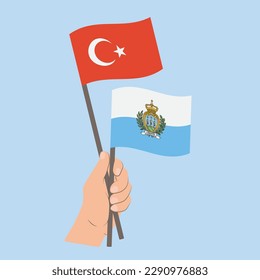 Flags of Turkey and San Marino, Hand Holding flags