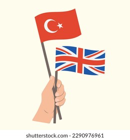 Banderas de Turquía y el Reino Unido, con banderas de mano