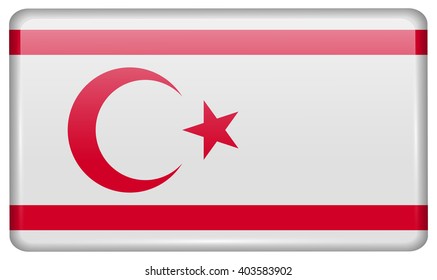 Flags of Turkish Northern Cyprus in the form of a magnet on refrigerator with reflections light. Vector illustration