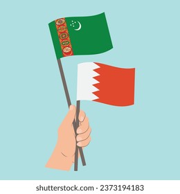 Flags of Turkmenistan and Bahrain, Hand Holding flags