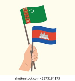 Flags of Turkmenistan and Cambodia, Hand Holding flags