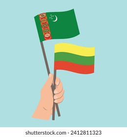 Flags of Turkmenistan and Lithuania, Hand Holding flags