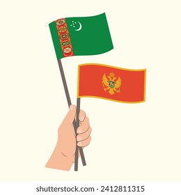 Flags of Turkmenistan and Montenegro, Hand Holding flags