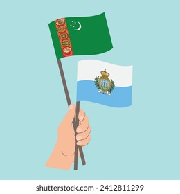 Flags of Turkmenistan and San Marino, Hand Holding flags