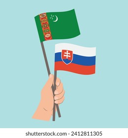 Flags of Turkmenistan and Slovakia, Hand Holding flags