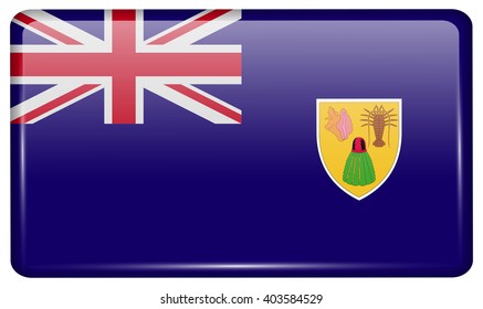 Flags of Turks and Caicos in the form of a magnet on refrigerator with reflections light. Vector illustration