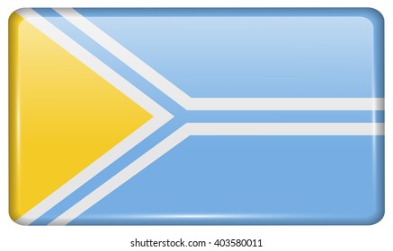 Flags of Tuva in the form of a magnet on refrigerator with reflections light. Vector illustration