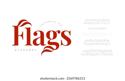 Flags typography beauty fashion elegant minimalist serif italic fonts decorative wedding vintage retro logos. Minimal luxury font alphabet logo. Vector illustration