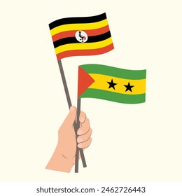 Flags Uganda and São Tomé and Príncipe, Hand Holding flags