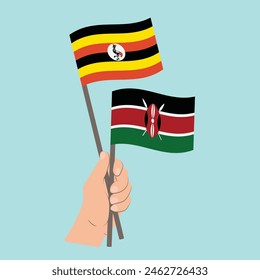 Flags Uganda and Kenya, Hand Holding flags