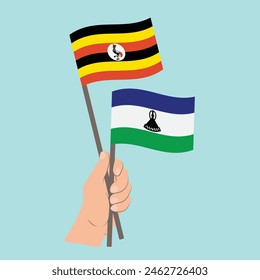 Flags Uganda and Lesotho, Hand Holding flags