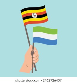 Flaggen Uganda und Sierra Leone, Handfahnen