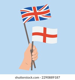 Flags of UK and England, Hand Holding flags